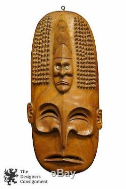 Vintage Papua New Guinea Tribal Hand Carved Mask Primitive Cowrie Shell Eyes 18