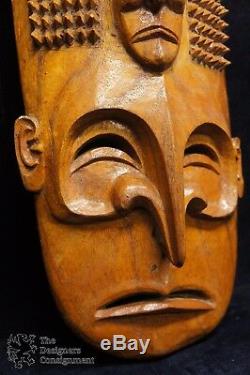 Vintage Papua New Guinea Tribal Hand Carved Mask Primitive Cowrie Shell Eyes 18