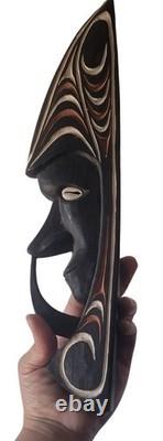 Vintage Papua New Guinea Tribal Hand-Carved Wooden Mask With Cowrie Shell Eyes A