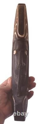 Vintage Papua New Guinea Tribal Hand-Carved Wooden Mask With Cowrie Shell Eyes A