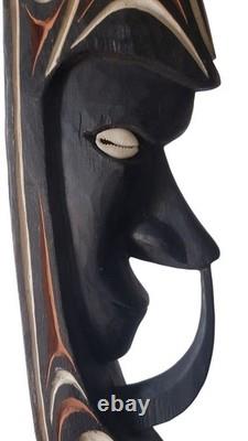 Vintage Papua New Guinea Tribal Hand-Carved Wooden Mask With Cowrie Shell Eyes A