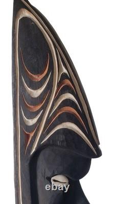 Vintage Papua New Guinea Tribal Hand-Carved Wooden Mask With Cowrie Shell Eyes A