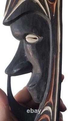 Vintage Papua New Guinea Tribal Hand-Carved Wooden Mask With Cowrie Shell Eyes A