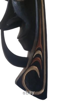 Vintage Papua New Guinea Tribal Hand-Carved Wooden Mask With Cowrie Shell Eyes A