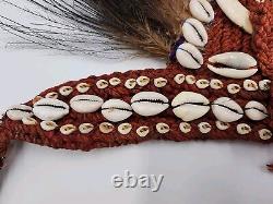 Vintage Papua New Guinea Tribal Headband Feathers Tusks Shells Polynesian Art