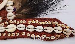 Vintage Papua New Guinea Tribal Headband Feathers Tusks Shells Polynesian Art