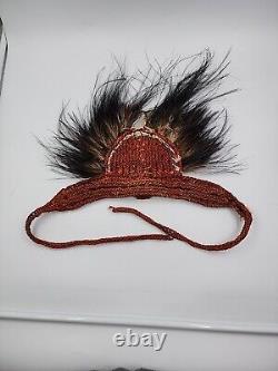 Vintage Papua New Guinea Tribal Headband Feathers Tusks Shells Polynesian Art