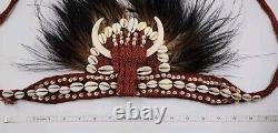 Vintage Papua New Guinea Tribal Headband Feathers Tusks Shells Polynesian Art