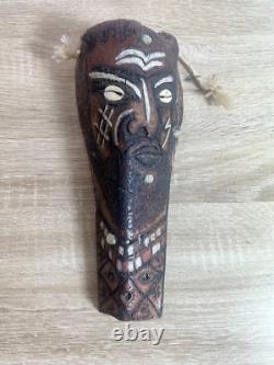 Vintage Papua New Guinea Tribal Masks (x4) 1974 Inscription Hand-Carved Palm