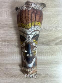 Vintage Papua New Guinea Tribal Masks (x4) 1974 Inscription Hand-Carved Palm