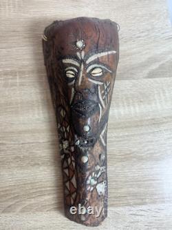 Vintage Papua New Guinea Tribal Masks (x4) 1974 Inscription Hand-Carved Palm