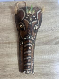 Vintage Papua New Guinea Tribal Masks (x4) 1974 Inscription Hand-Carved Palm
