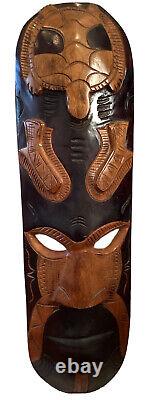 Vintage Papua New Guinea Turtle Shaped Ceremonial Wooden Tribesmen's Mask H105cm