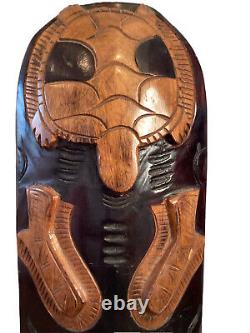 Vintage Papua New Guinea Turtle Shaped Ceremonial Wooden Tribesmen's Mask H105cm