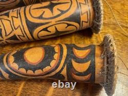 Vintage Papua New Guinea Wood Painted Phallocrypt Sheath Sold As A Set of 3