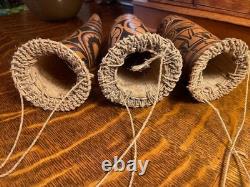 Vintage Papua New Guinea Wood Painted Phallocrypt Sheath Sold As A Set of 3