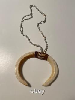 Vintage Sepik River Papua New Guinea Tooth Necklace Beaded Chain