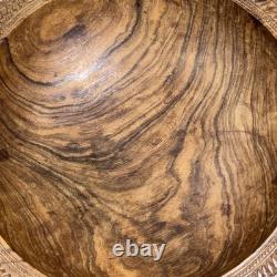 Vintage Trobriand Carved Wood Bowl Mother of Pearl Papua New Guinea 26cm