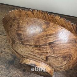 Vintage Trobriand Carved Wood Bowl Mother of Pearl Papua New Guinea 26cm
