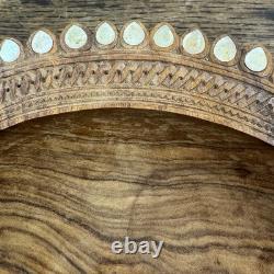 Vintage Trobriand Carved Wood Bowl Mother of Pearl Papua New Guinea 26cm