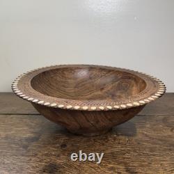 Vintage Trobriand Carved Wood Bowl Mother of Pearl Papua New Guinea 26cm
