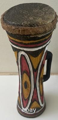 Vintage Wood Carved Papua New Guinea Snakeskin KUNDU DRUM Oceanic Tribal Art