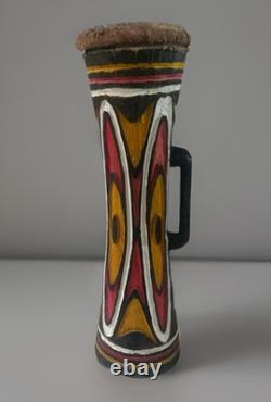 Vintage Wood Carved Papua New Guinea Snakeskin KUNDU DRUM Oceanic Tribal Art