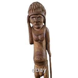 Vtg Hand Carved Wood Pacific Island Statue Figurine Papua New Guinea Shell Eyes