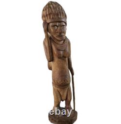 Vtg Hand Carved Wood Pacific Island Statue Figurine Papua New Guinea Shell Eyes