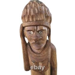 Vtg Hand Carved Wood Pacific Island Statue Figurine Papua New Guinea Shell Eyes