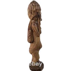 Vtg Hand Carved Wood Pacific Island Statue Figurine Papua New Guinea Shell Eyes