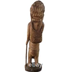 Vtg Hand Carved Wood Pacific Island Statue Figurine Papua New Guinea Shell Eyes
