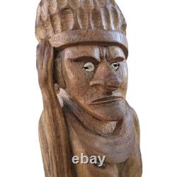 Vtg Hand Carved Wood Pacific Island Statue Figurine Papua New Guinea Shell Eyes