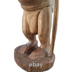 Vtg Hand Carved Wood Pacific Island Statue Figurine Papua New Guinea Shell Eyes