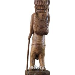 Vtg Hand Carved Wood Pacific Island Statue Figurine Papua New Guinea Shell Eyes