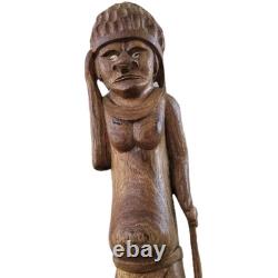 Vtg Hand Carved Wood Pacific Island Statue Figurine Papua New Guinea Shell Eyes