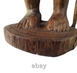 Vtg Hand Carved Wood Pacific Island Statue Figurine Papua New Guinea Shell Eyes