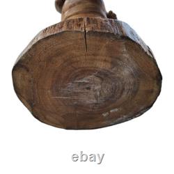 Vtg Hand Carved Wood Pacific Island Statue Figurine Papua New Guinea Shell Eyes