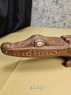 Vtg Handcraved Papua New Guinea Wood Carved Alligator Sculpture 22