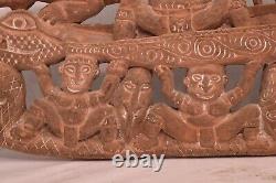 Vtg Papua New Guinea Story Board Kambot Village Carved Wood Relief Tribal Art