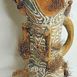 Wood Drum Lizard Skin Carved Painted Grass Papua New Guinea 24 Vintage Rare