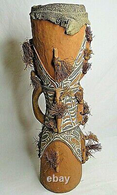 Wood Drum Lizard Skin Carved Painted Grass Papua New Guinea 24 Vintage Rare