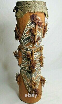 Wood Drum Lizard Skin Carved Painted Grass Papua New Guinea 24 Vintage Rare