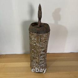 Wooden Lime Pot PNG Papua New Guinea 18 tall w Bird Spatula Bandi Na Iavo