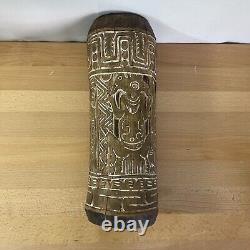 Wooden Lime Pot PNG Papua New Guinea 18 tall w Bird Spatula Bandi Na Iavo