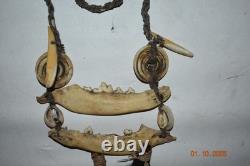 Wow! Papua New Guinea Ritual Jaw Bone, Feather Necklace, 26 Overall 1900s
